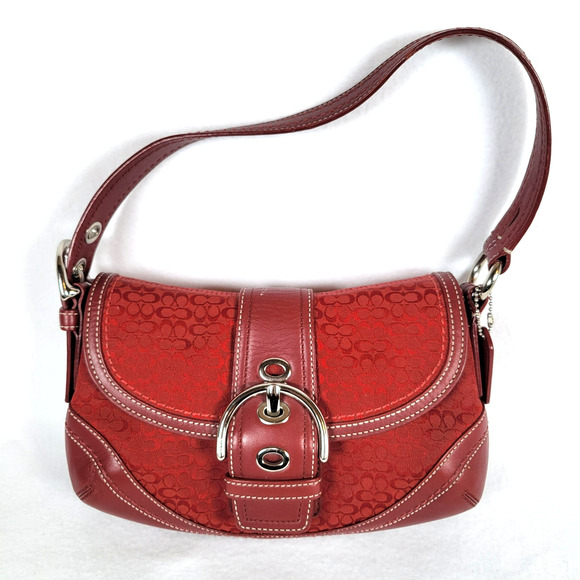 Coach Womens CC Mini Soho Leather Canvas Shoulder Bag Cherry Red Y2k F10925 - Picture 1 of 11